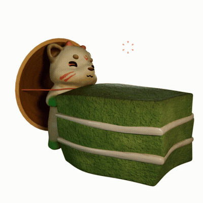 Cartoon Cat Sitting On Green Cake GIF