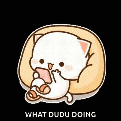 Cartoon Cat Sitting On Pillow Eating GIF
