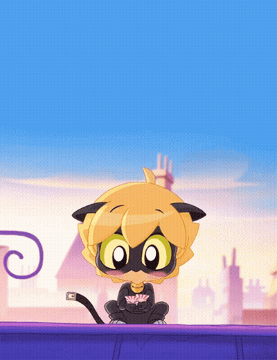 Cartoon Cat Sitting On Purple Surface Holding Cards GIF