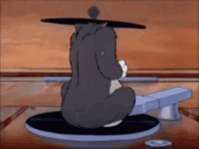 Cartoon Cat Sitting On Record Player With Hat GIF