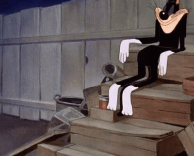 Cartoon Cat Sitting On Wooden Steps GIF