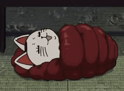 Cartoon Cat Sleeping In Red Sleeping Bag GIF