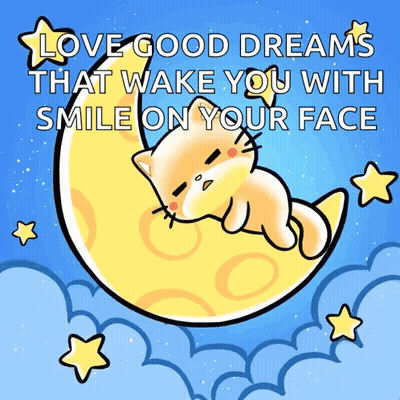 Cartoon Cat Sleeping On Crescent Moon GIF