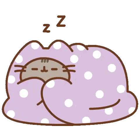 Cartoon Cat Sleeping Under Purple Blanket Sticker