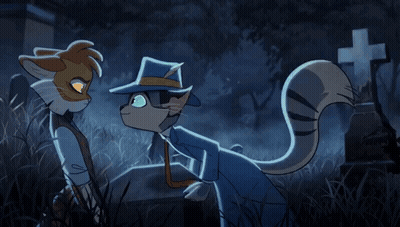 Cartoon Cat Smiling In Front Of Cemetery Cross GIF