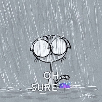 Cartoon Cat Standing In Rain With Umbrella Saying Oh Sure GIF