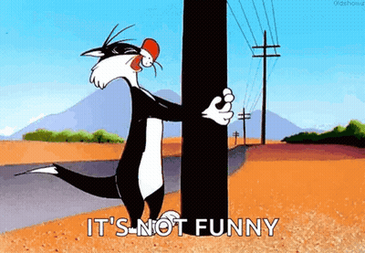 Cartoon Cat Standing Next To Pole Saying It's Not Funny GIF