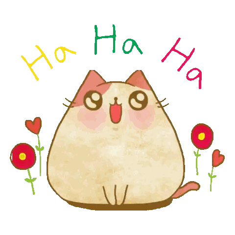 Cartoon Cat Surrounded By Flowers Saying Ha Ha Ha Sticker