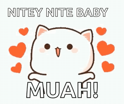 Cartoon Cat Surrounded By Hearts And Nitey Nite Baby Muah GIF