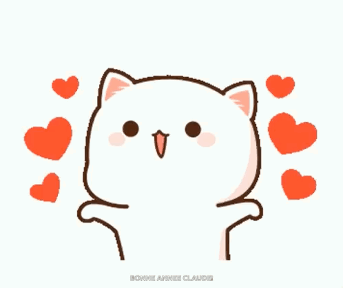 Cartoon Cat Surrounded By Hearts Bonne Annee Claude GIF