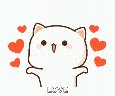 Cartoon Cat Surrounded By Hearts Saying Love GIF