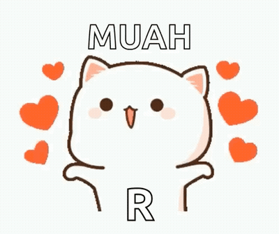 Cartoon Cat Surrounded By Hearts Saying Muah R GIF