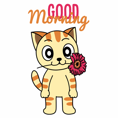 Cartoon Cat Surrounded By Hearts Says Good Morning GIF