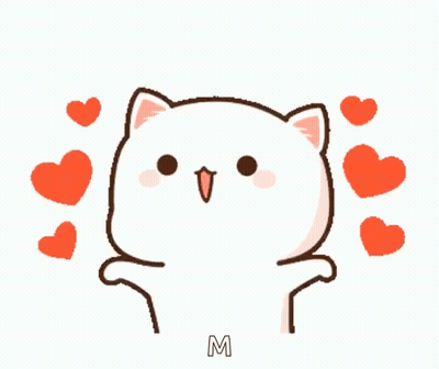 Cartoon Cat Surrounded By Hearts With Letter M GIF