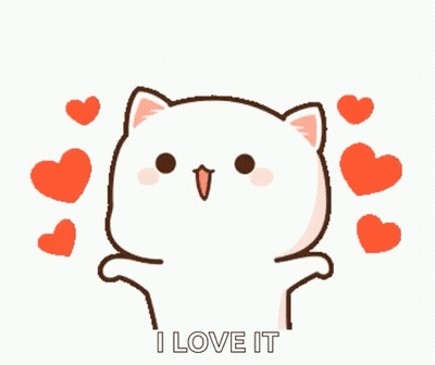 Cartoon Cat Surrounded By Red Hearts Saying I Love It GIF