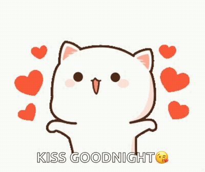 Cartoon Cat Surrounded By Red Hearts Saying Kiss Goodnight GIF