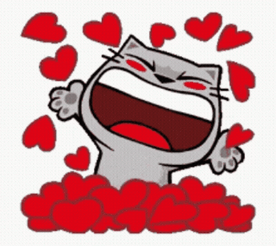 Cartoon Cat Surrounded By Red Hearts GIF