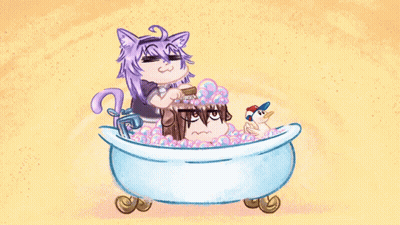 Cartoon Cat Taking Bath With Duck GIF
