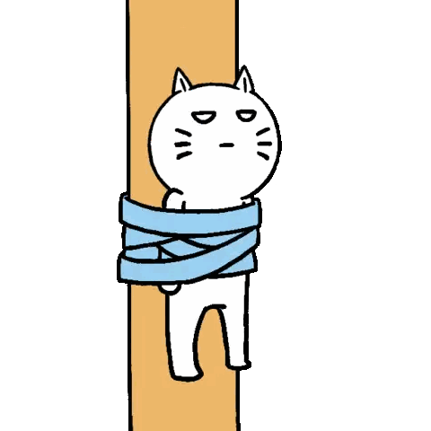 Cartoon Cat Tied To Pole With Ribbon Sticker