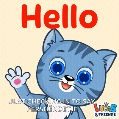 Cartoon Cat Waving Hello Just Checking In Lucas & Friends GIF