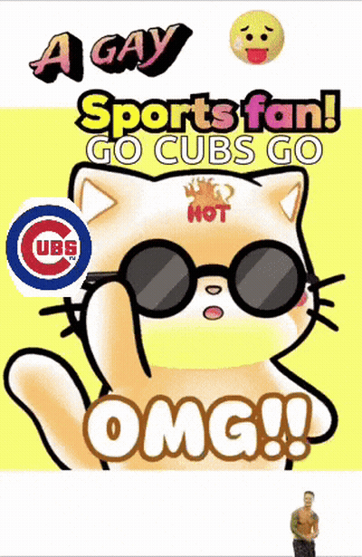Cartoon Cat Wearing Cubs Hat And Sunglasses GIF