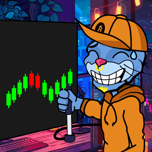 Cartoon Cat Wearing Hat With Letter B Holding Stick In Front Of Computer Screen GIF