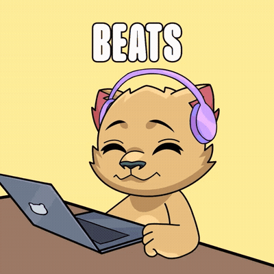 Cartoon Cat Wearing Headphones With Laptop GIF