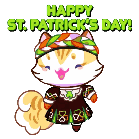 Cartoon Cat Wearing Shamrock Dress Happy St Patrick's Day Sticker
