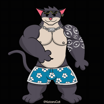 Cartoon Cat Wearing Shorts and Necklace Kota