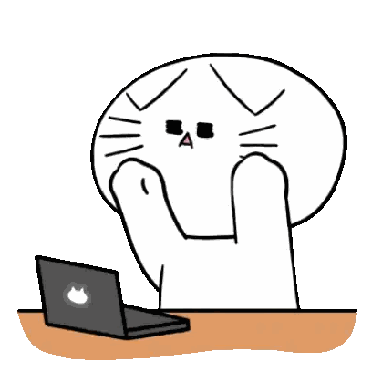 Cartoon Cat With Bloodshot Eyes At Desk Sticker