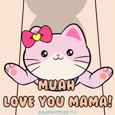 Cartoon Cat With Bow Saying Muah Love You Mama GIF