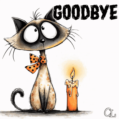 Cartoon Cat With Candle Saying Goodbye GIF
