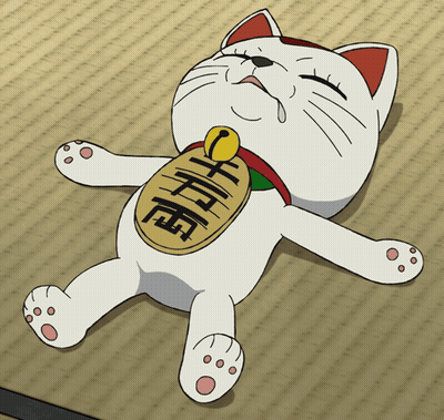 Cartoon Cat With Chinese Writing Laying On Floor GIF