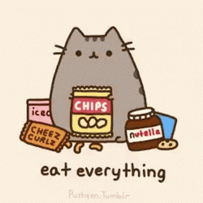 Cartoon Cat With Chips And Nutella GIF