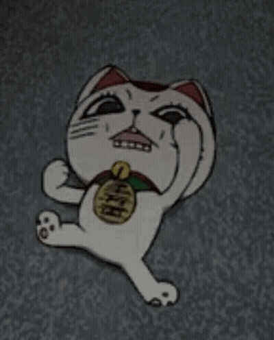 Cartoon Cat With Coin Around Neck Laying On Floor GIF