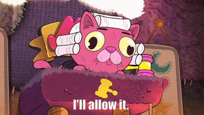 Cartoon Cat With Curlers Saying I'll Allow It GIF
