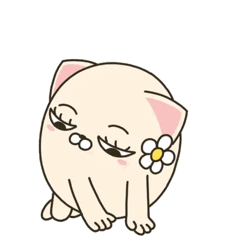 Cartoon Cat With Flower And Heart Sticker