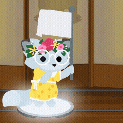 Cartoon Cat With Glasses And Flower Crown Holding Flag GIF