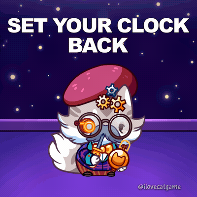 Cartoon Cat With Glasses And Hat Set Your Clock Back GIF