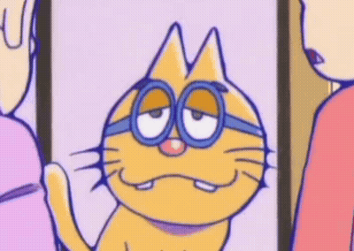 Cartoon Cat With Glasses And M On Head GIF