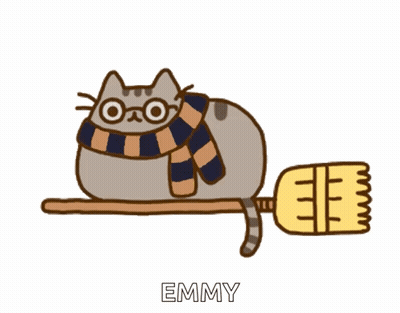 Cartoon Cat With Glasses And Scarf Lying On Broom Emmy GIF