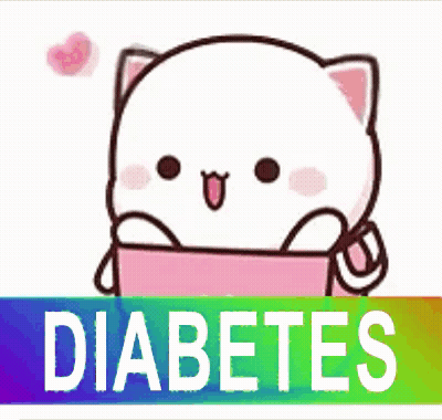 Cartoon Cat With Heart Eye Holding Pink Box Saying Diabetes GIF