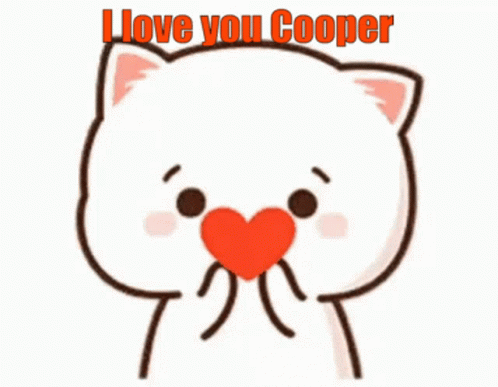Cartoon Cat With Heart In Mouth, Words I Love You Cooper Below GIF