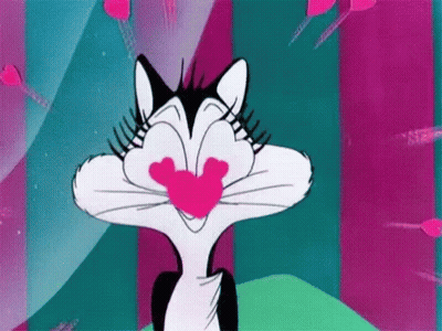 Cartoon Cat With Heart Nose And Pink Heart In Mouth GIF