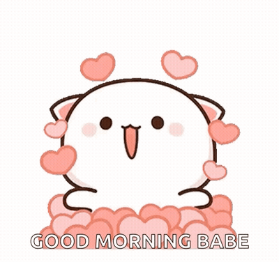 Cartoon Cat With Hearts And Good Morning Babe GIF