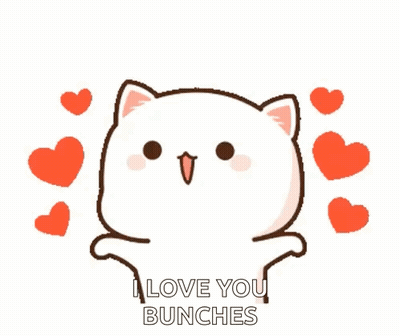 Cartoon Cat With Hearts Saying I Love You Bunches