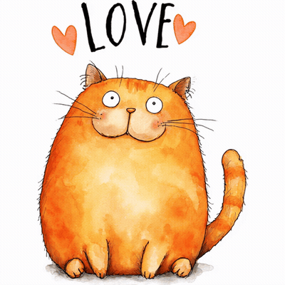 Cartoon Cat With Hearts Saying Love GIF