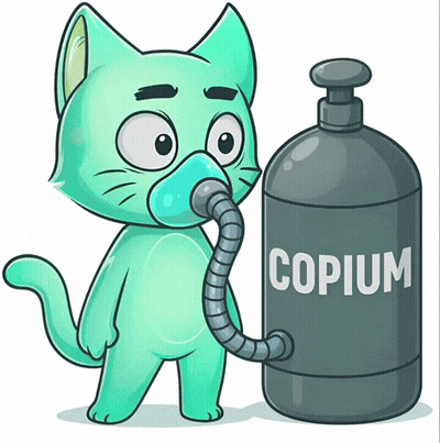 Cartoon Cat With Oxygen Mask And Copium Bottle GIF