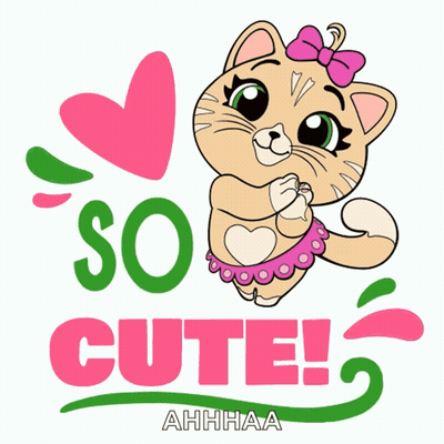 Cartoon Cat With Pink Bow Saying So Cute GIF