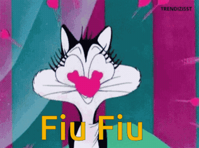 Cartoon Cat With Pink Heart Saying Fiu Fiu GIF